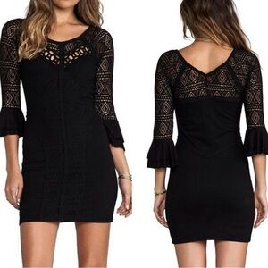 Free People Black City Girl Crochet Lace Bodycon Mini Dress Size Small